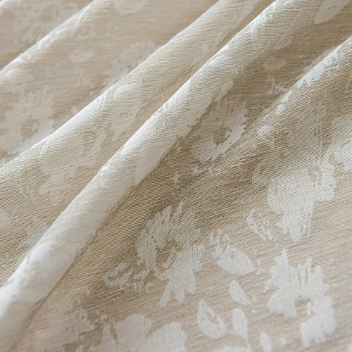rideau tulle beige clair fleurs blanches transparent classique salon chambre maison