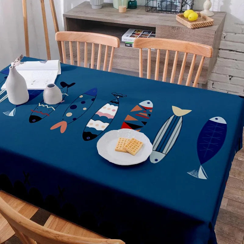 nappe moderne poissons bleu marine table graphique extérieur mariage festives polyester