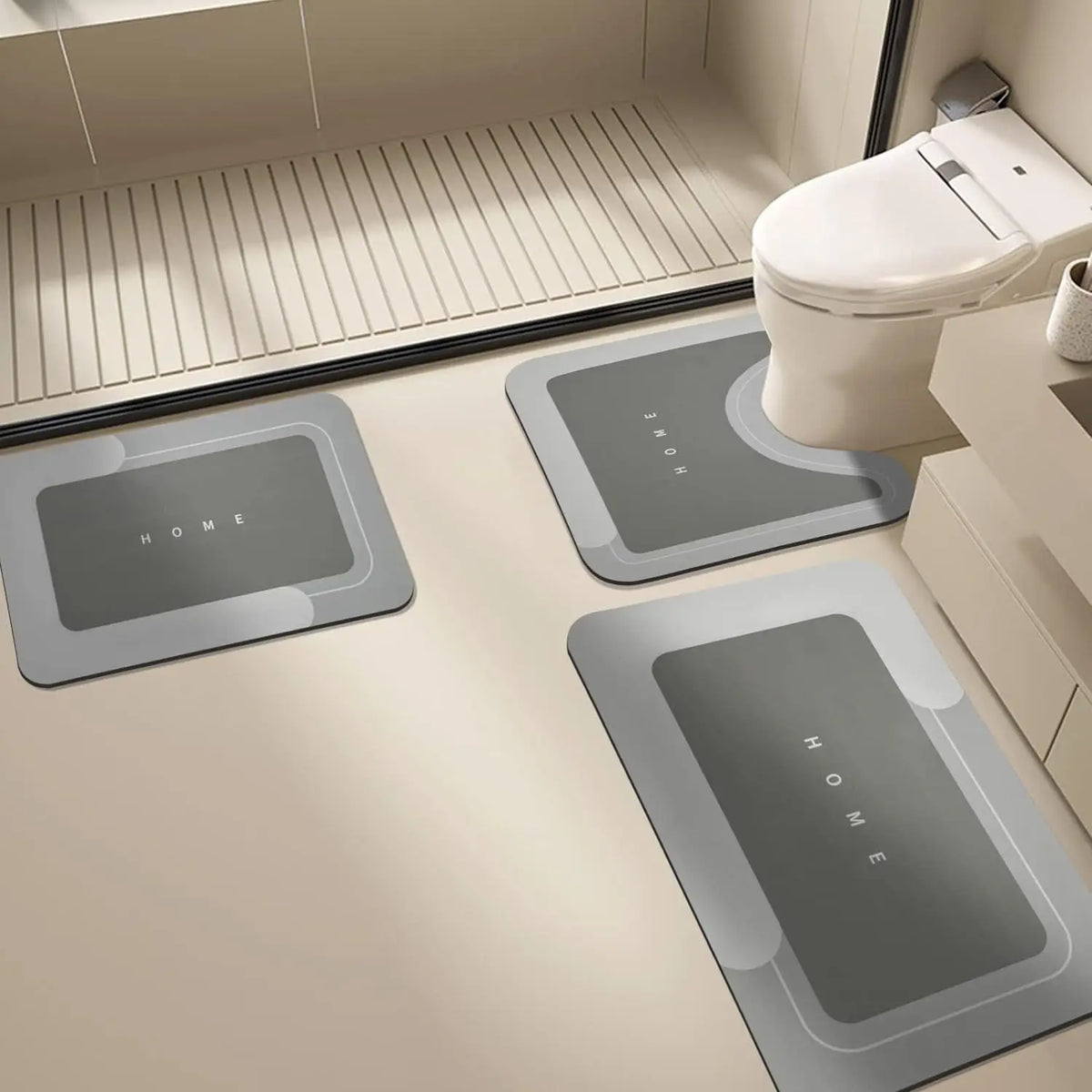 tapis bain moderne gris noir texte antidérapant salle bain maison