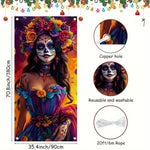 bannière festive catrina crâne fleurs dia morts couleur violette orange Jaune