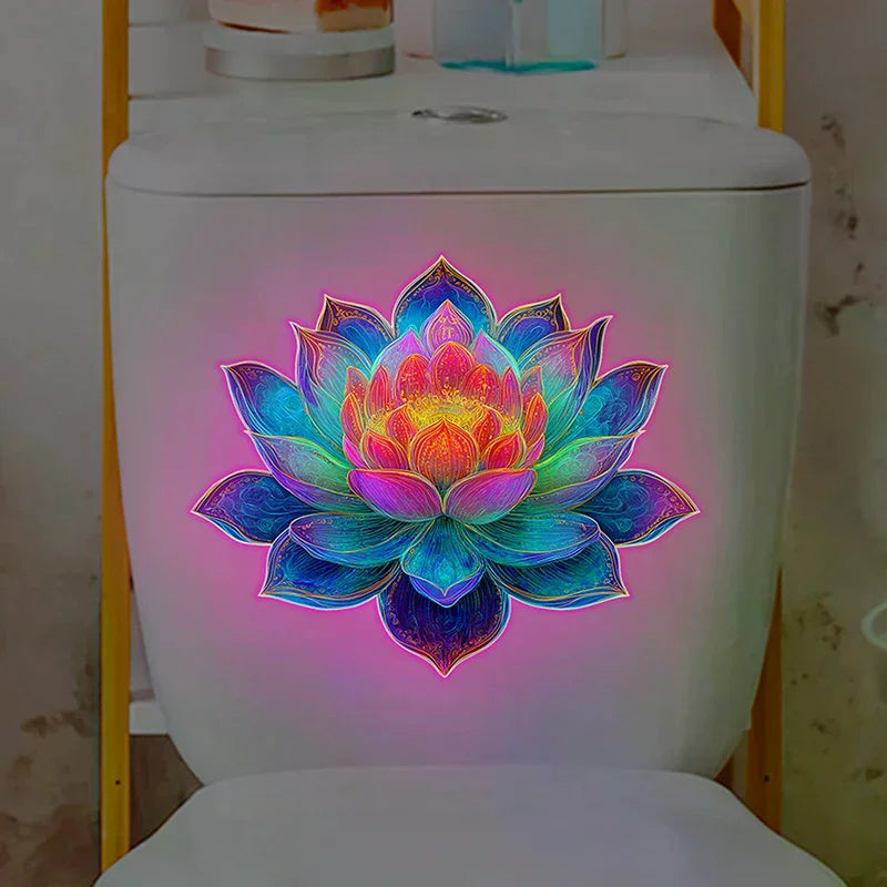 sticker mural multicolore fleur lotus moderne adhésif salle bains décoration mur brillant nuit