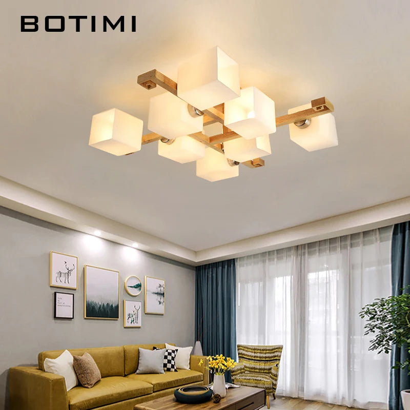 lampe moderne bois verre cubes géométriques blanc doré 10 15 mètres carrés