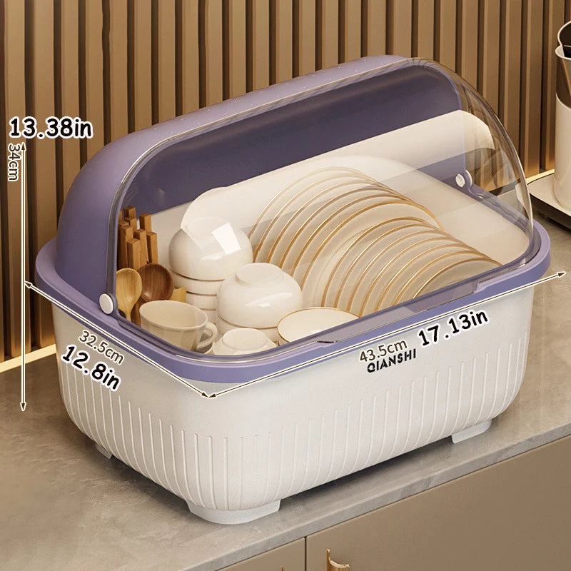 organisateur vaisselle blanc beige violet moderne drainage assiettes bols cuillères tasses rangement hermétique multifonctionnel