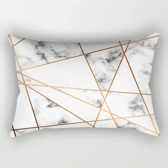 taie d'oreiller rectangulaire rose blanc doré motif géométrique moderne lit chambre décoration maison
