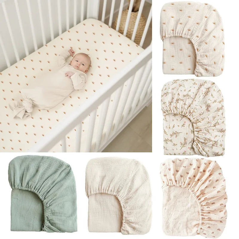 draps lit bébé coton doux imprimés fleurs points rose pâle vert pastel