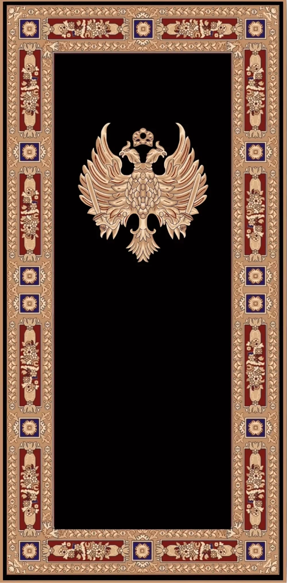 tapis noir rouge ornamental oiseau croix géométrique polyester caoutchouc maisonFRINGES