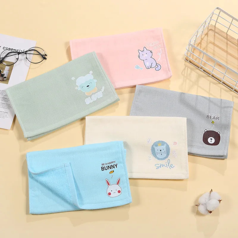 serviette main coton animée dessins animaux mignons enfant noël vert pastel roseclair bleuclair