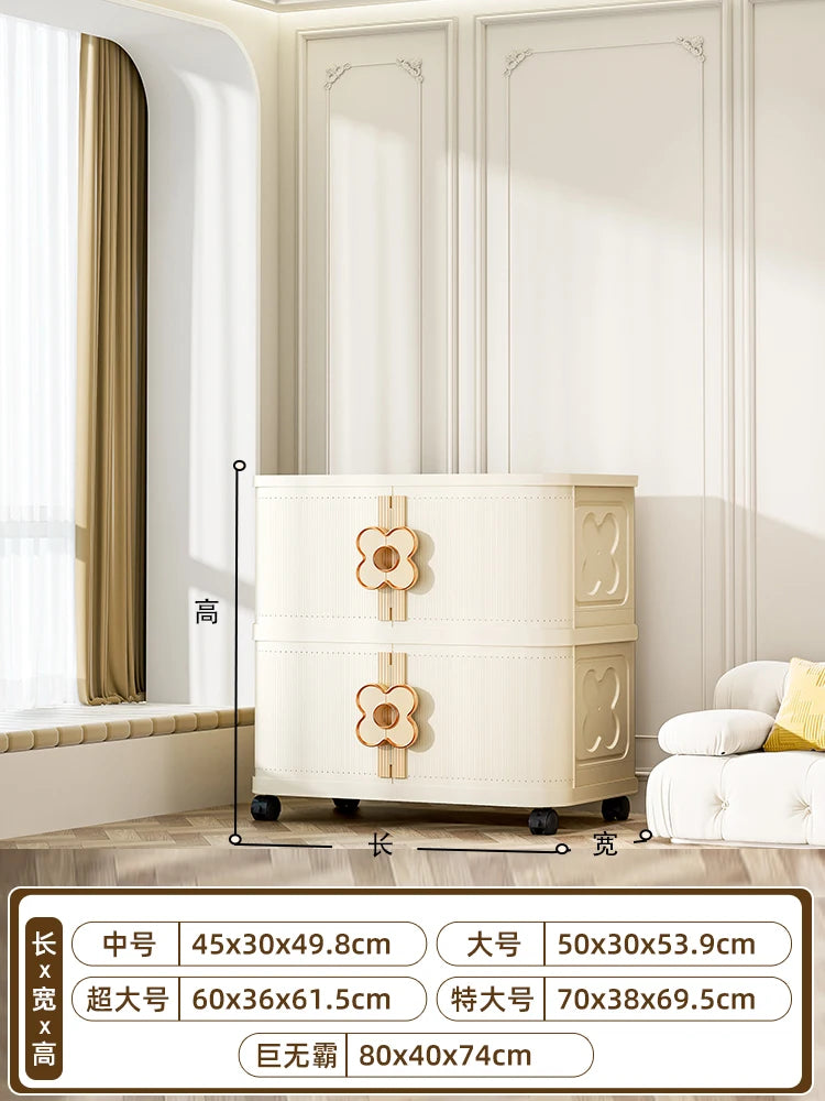 meuble rangement moderne armoire beige clair grille dimensions roulettes 45x30x71.9cm