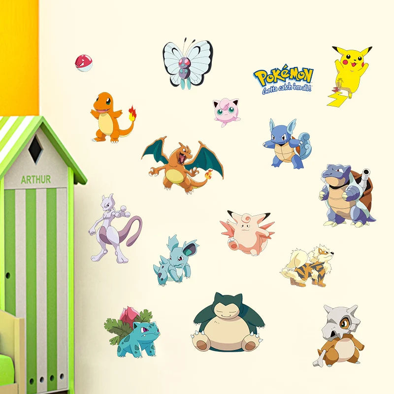 sticker mural 3d pokemon pikachu personnages animés arrière plan naturel adhésif