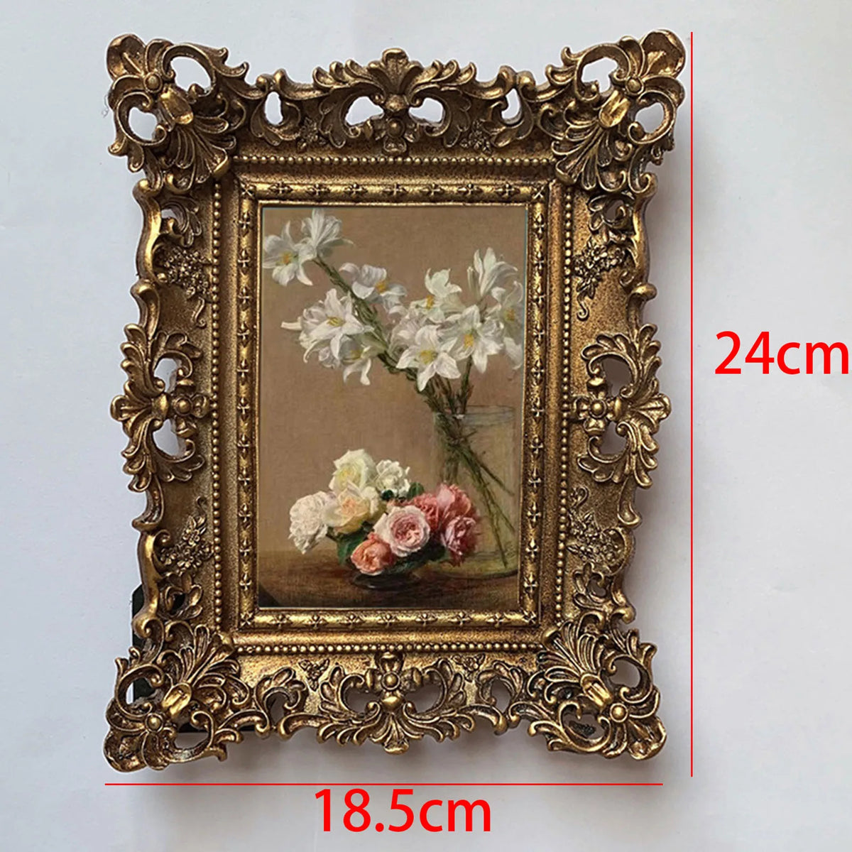 cadre photo résine opaque baroque floral vintage or beige blanc