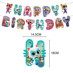 accessoires fête dessins animés chats mignons assiettes serviettes gobelets bannière décoration gâteau ruban table