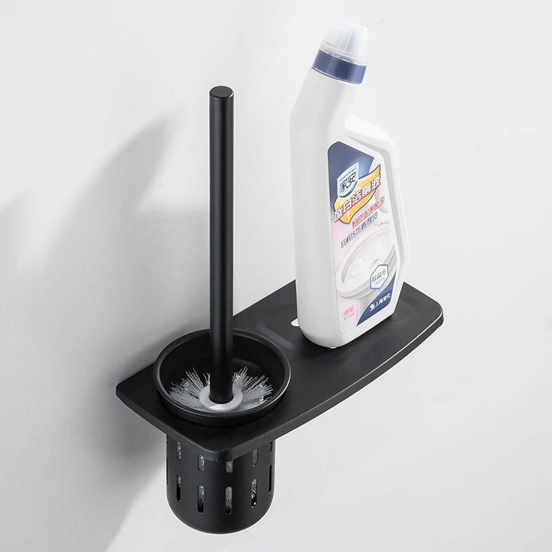 brosse wc noir support mural inoxydable moderne ensemble nettoyage toilette