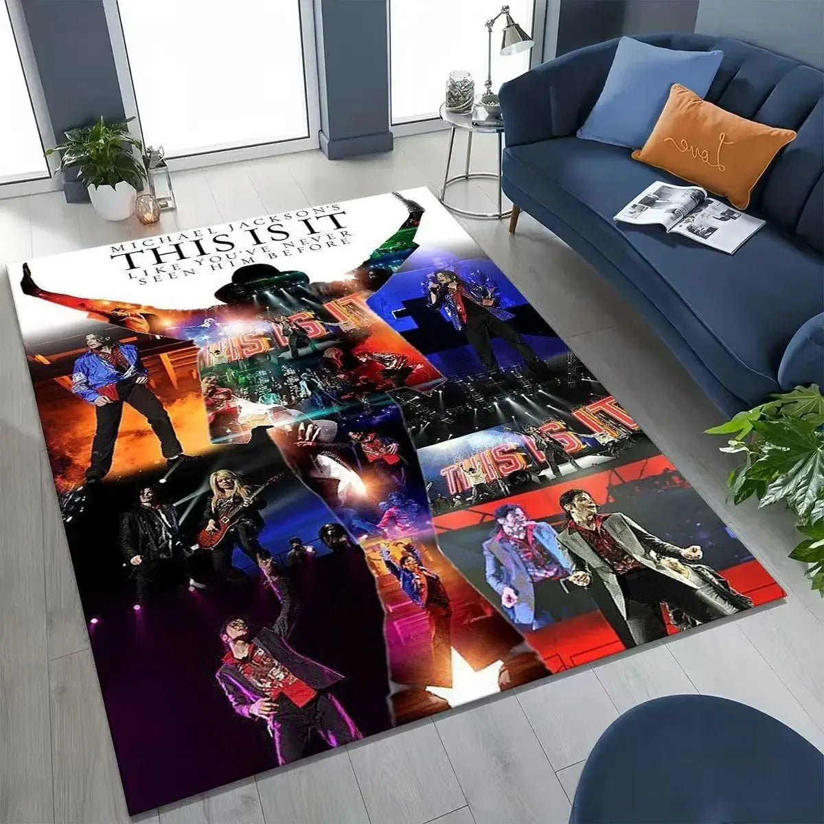 tapis salon chambre décoratif michael jackson king of pop noir blanc photo collage moderne