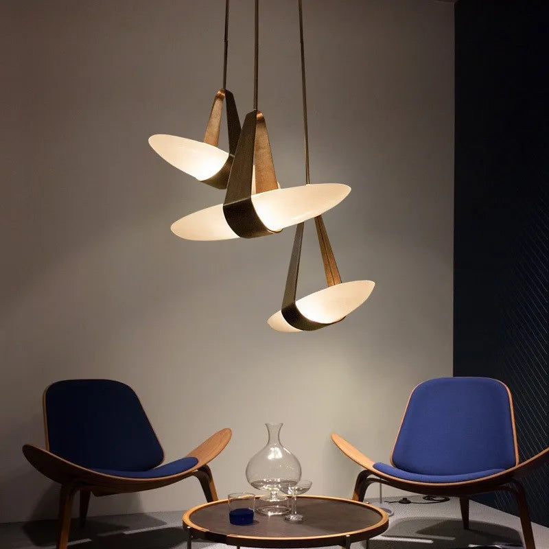 suspension lumineuse contemporaine pierre verre motif organique blanc doré fixation câbles 90 260V