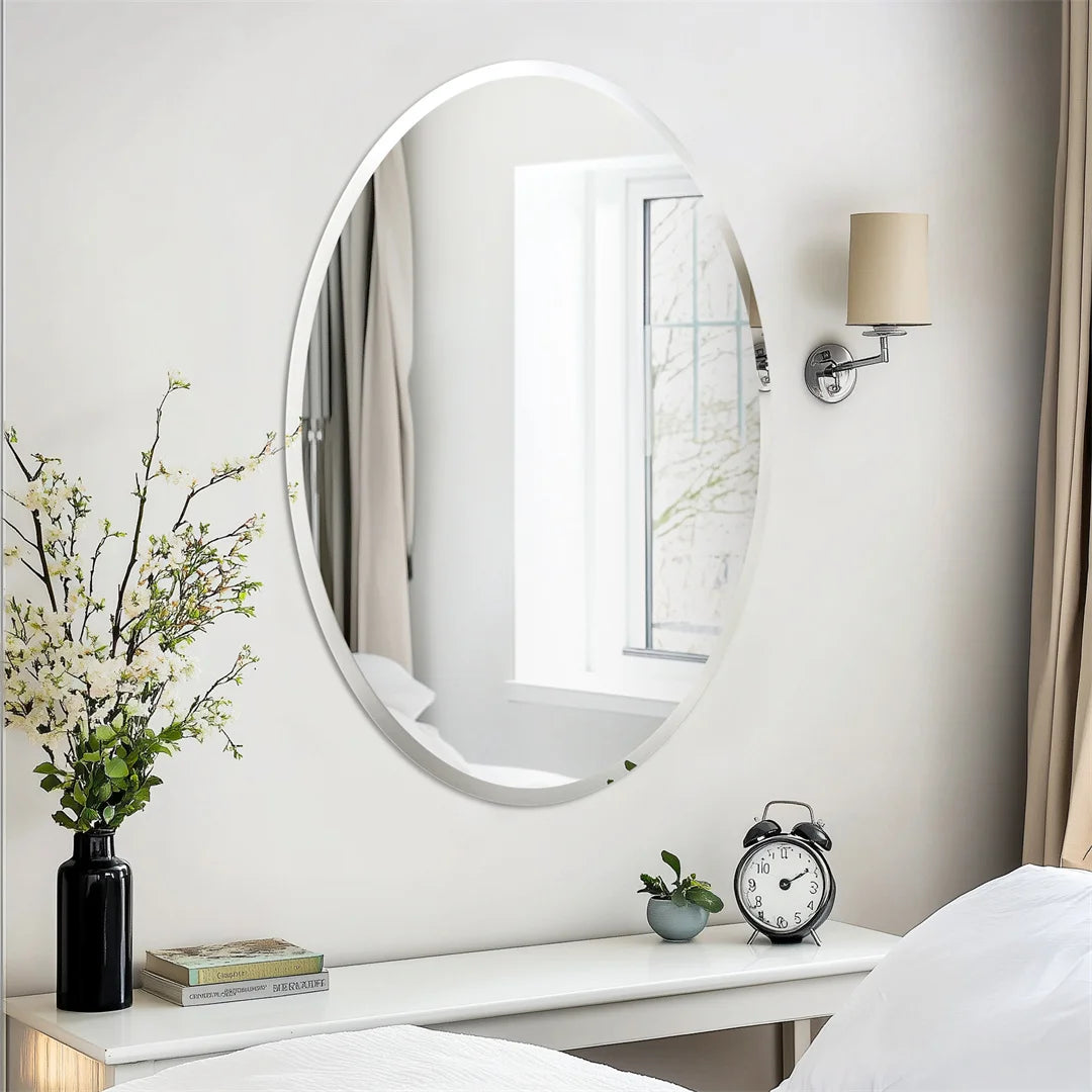 miroir ovale moderne blanc fixé mur portable 50x70cm certification fcc rohs