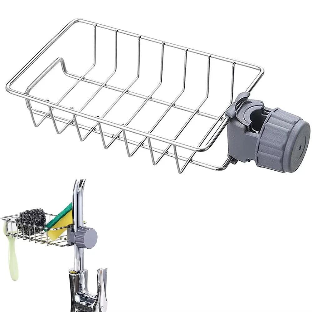 support vaisselle argenté moderne grille vis fixe éponge gant brosse cuisine