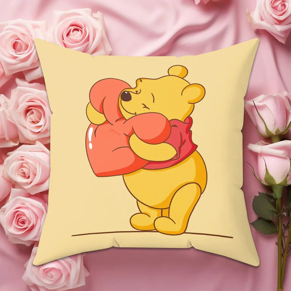 coussin decoratif winnie ourson jaune blanc plaid cartoon eco friendly 30x30cm 40x40cm 45x45cm 50x50cm