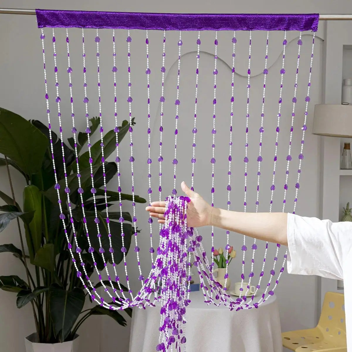rideau violet blanc boho chic opacité texturé crochets métalliques 100cmx200cm