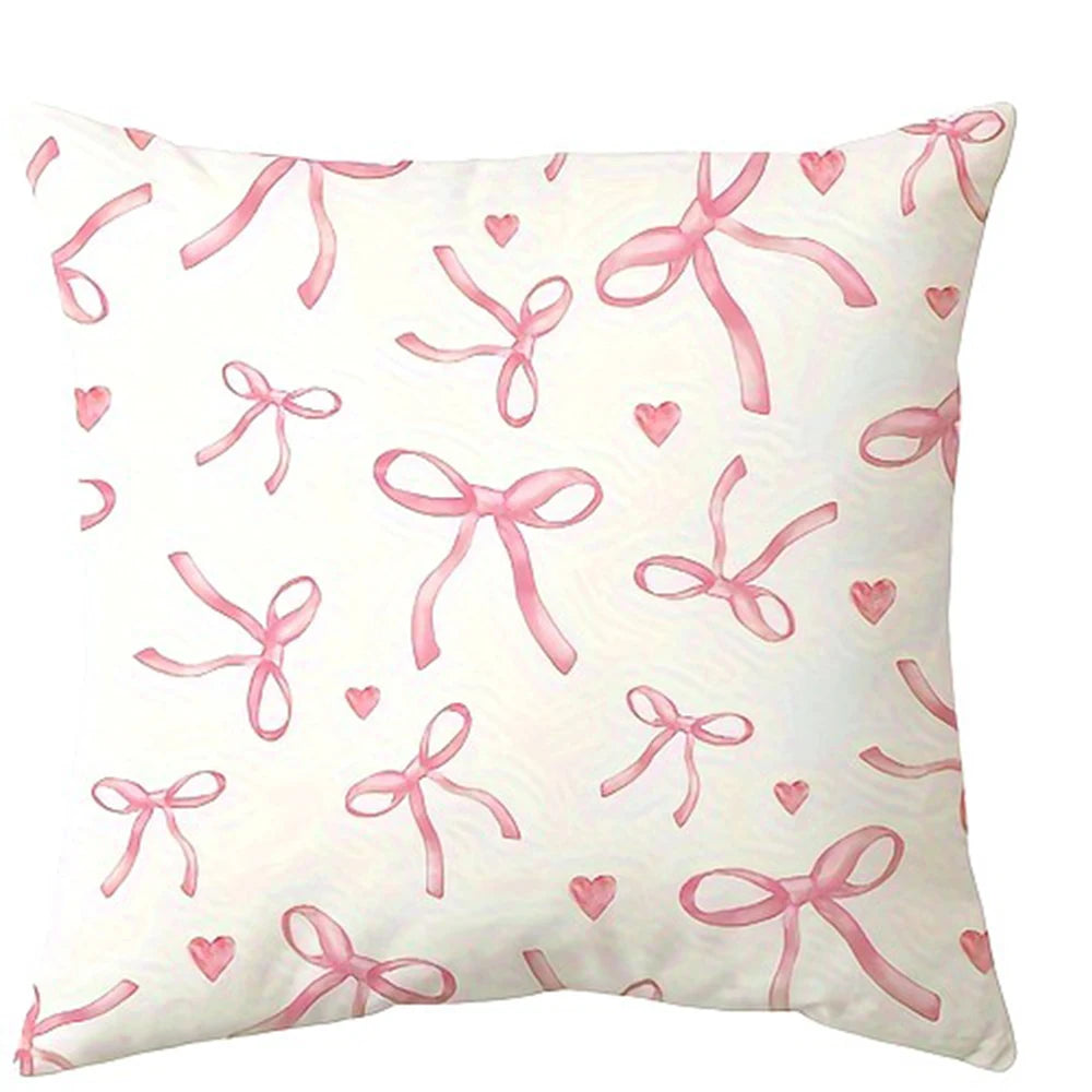 housse coussin moderne rose rubans cœurs zipper 45x45cm polyester décoration intérieure chambre salon
