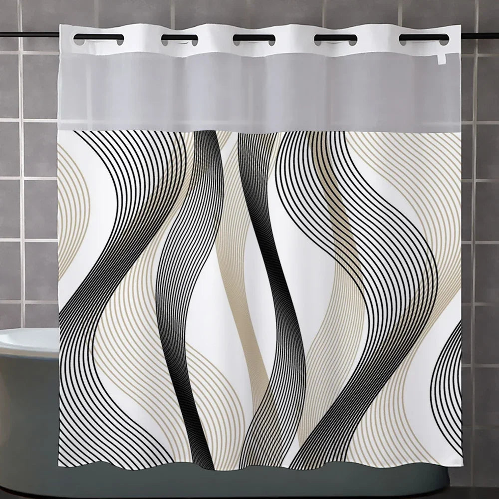 rideau douche moderne semi transparent motif abstrait polyester blanc noir beige