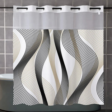 rideau douche moderne semi transparent motif abstrait polyester blanc noir beige