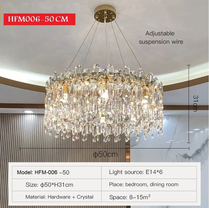 lustre moderne élégant cristal transparent doré salon chambre restaurant