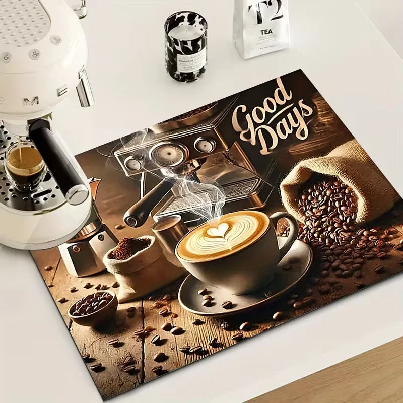 tapis cuisine moderne rectangle noir bleu beige motif coeurs fleurs 30x40cm respectueux environnement
