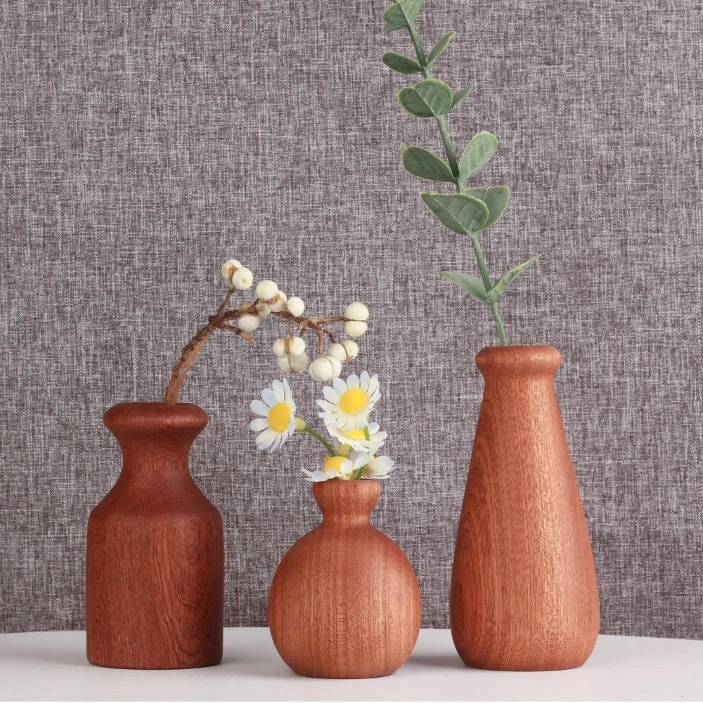 vase bois marron minimaliste décoration table maison marguerites coton rustic japonais