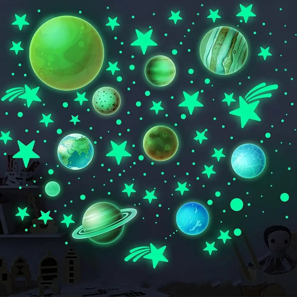 stickers muraux planètes étoiles glow dark enfants chambre décoration adhésif facile