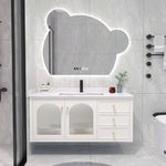 meuble salle bain bois massif vasque miroir armoire murale blanc moderne robinet