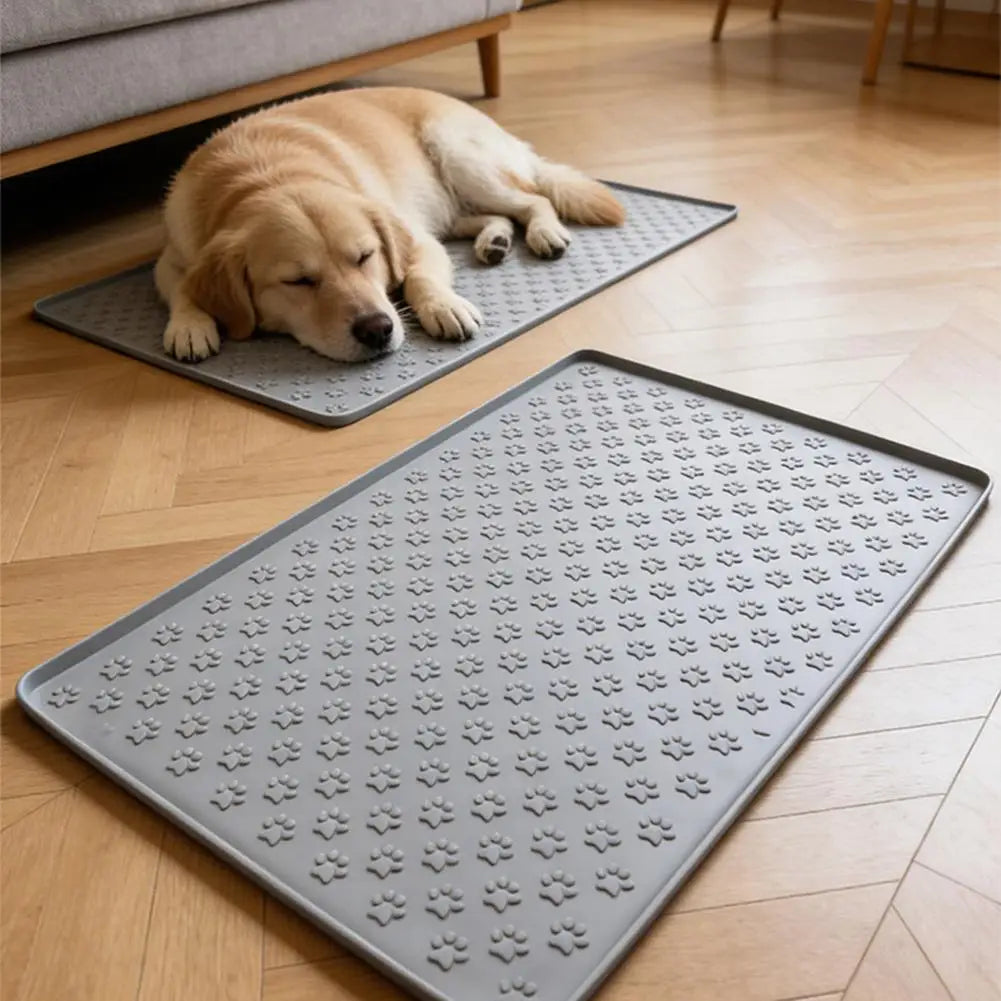 tapis alimentation animaux noir rose vert gris imprimé pattes modernes anti déversement easy clean