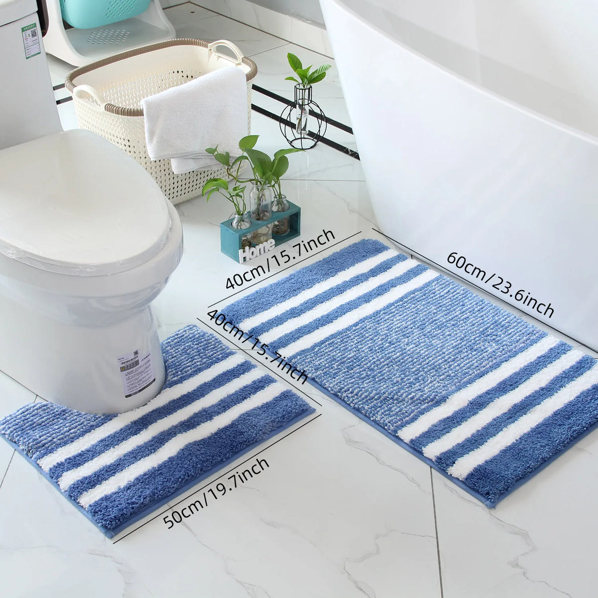 tapis bain moderne rayé gris blanc marron clair respectueux environnement salle bain