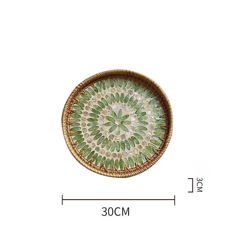 assiette plate décorative rotin tressé motif fleurs boho rustique couleur naturelle