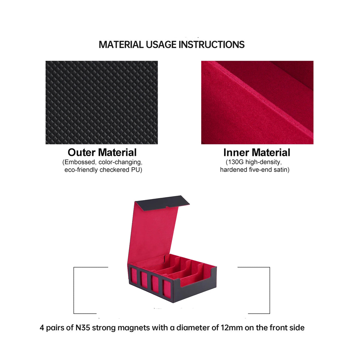 boîte rangement cartes collection 3000 capacités aimants 12 pochettes noir rouge moderne