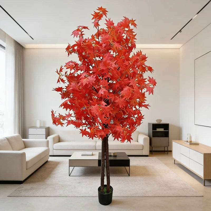 arbre artificiel rouge feuilles brillantes moderne intérieur décoration maison 160cm ecofriendly