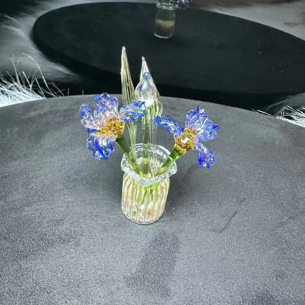 bouquet floral artificiel verre multicolore moderne vase décoration maison transparent artisanal