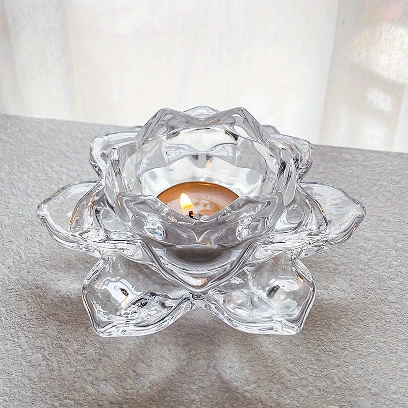 support bougie transparent fleur lotus verre texturé moderne décoration zen intérieur bougie allumée art