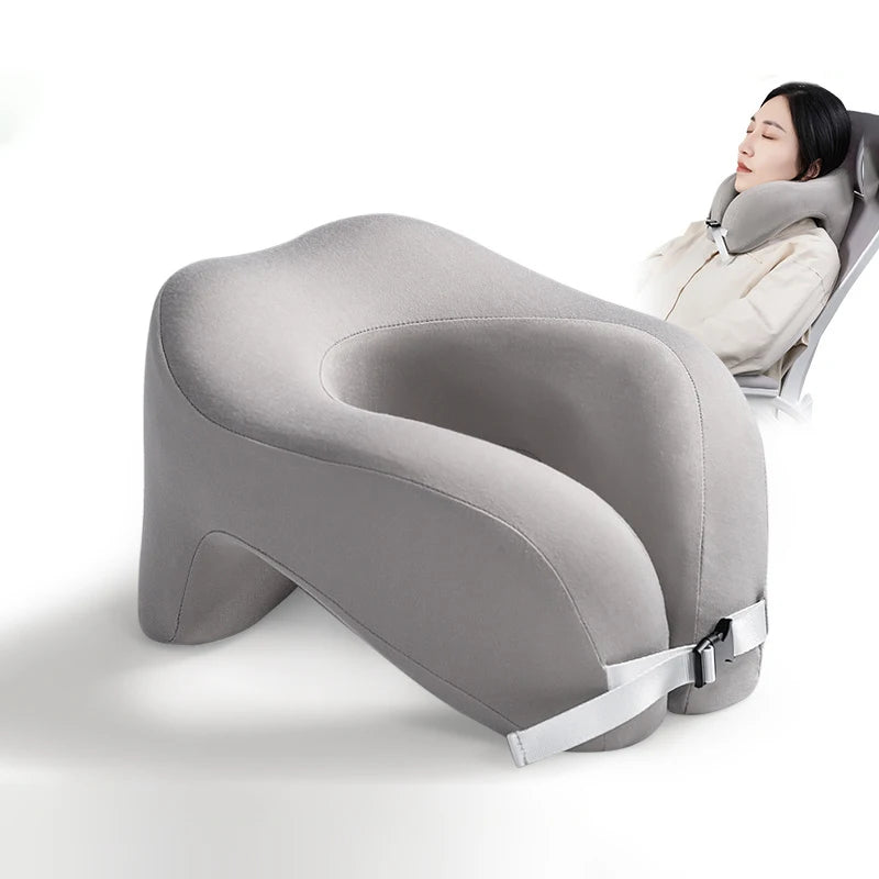 coussin voyage confortable gris ergonomique mousse mémoire forme fermeture glissière