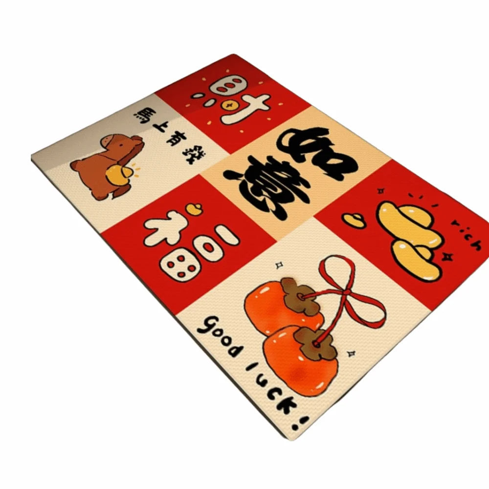 tapis traditionnel chinois rouge motifs lanternes symboles bonheur tissage résistant extérieur porche