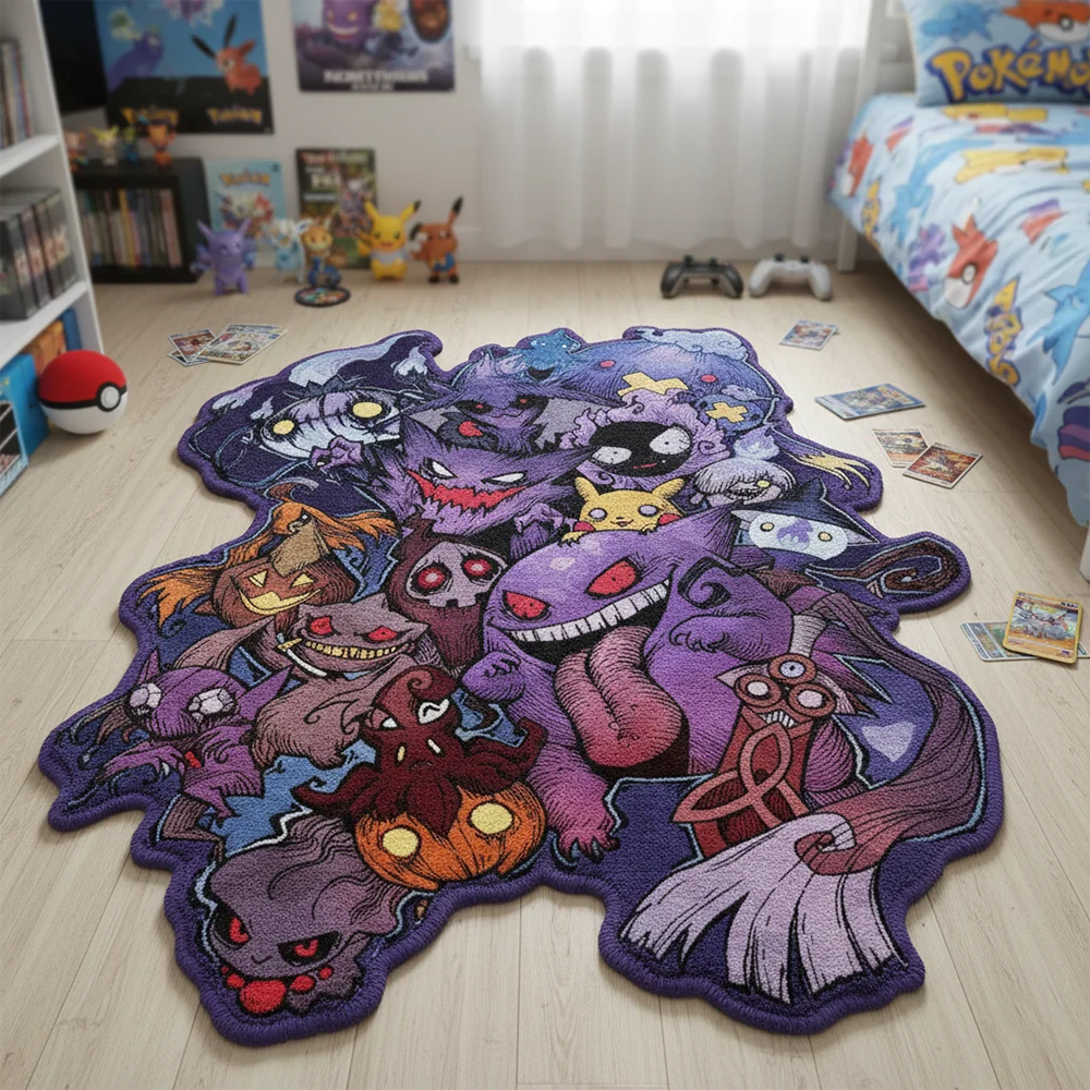 tapis peluche animaux fantaisistes carte pokemon figurines classique rétro violet bleu noir