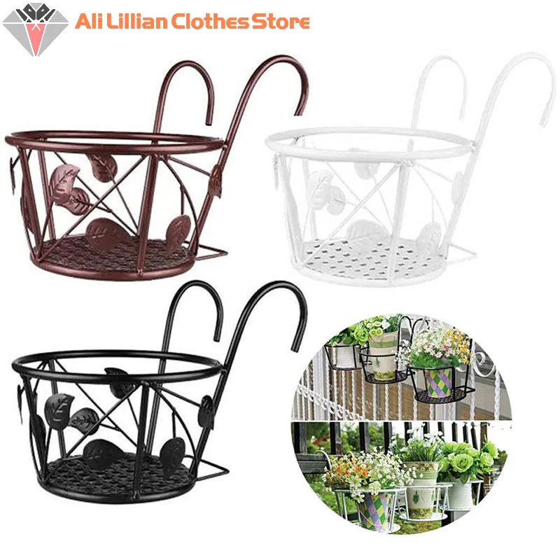 support mural pots fleurs noir blanc marron grille feuilles moderne crochetsextérieur jardin balcon