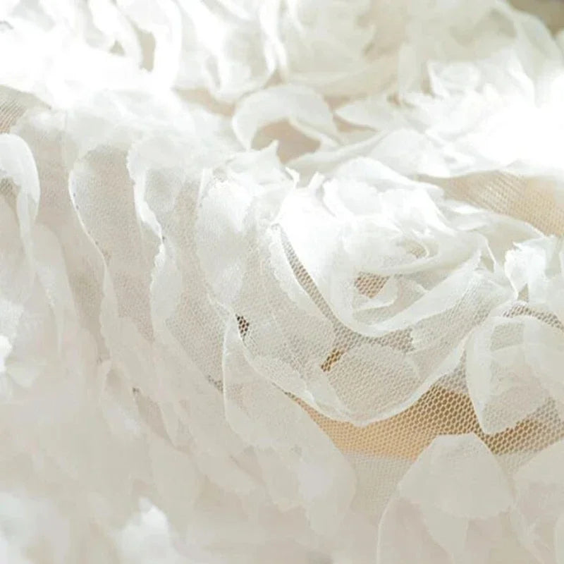 rideau blanc fleurs relief tulle romantique élégant anneaux chambre maison