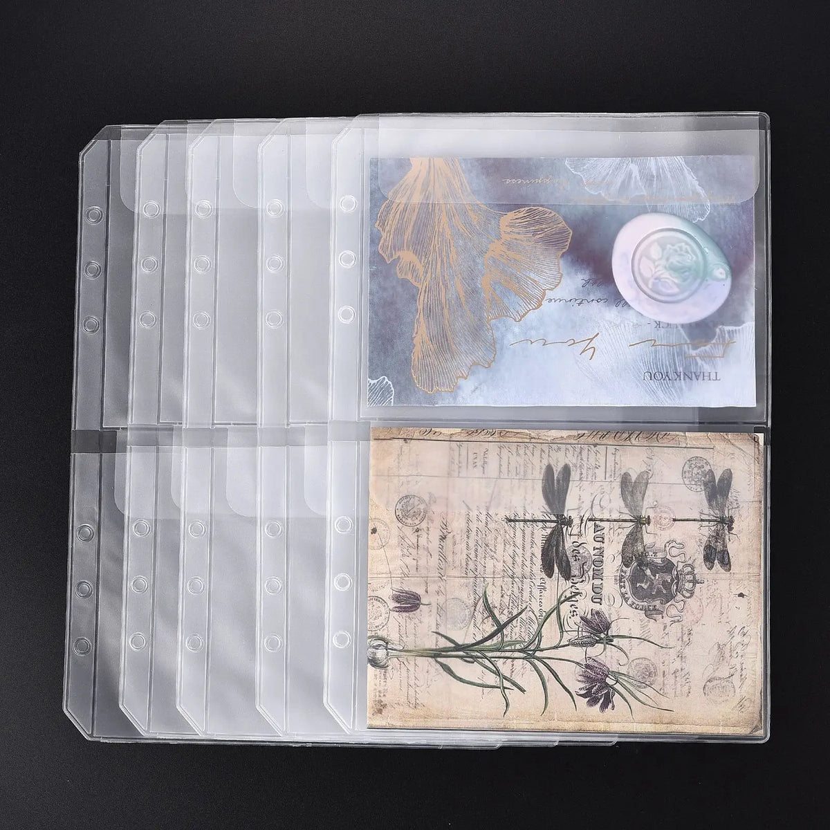 album scrapbooking pochettes transparentes anneaux métalliques rangement diy estampage modernes cartes imprimées plastique lisse