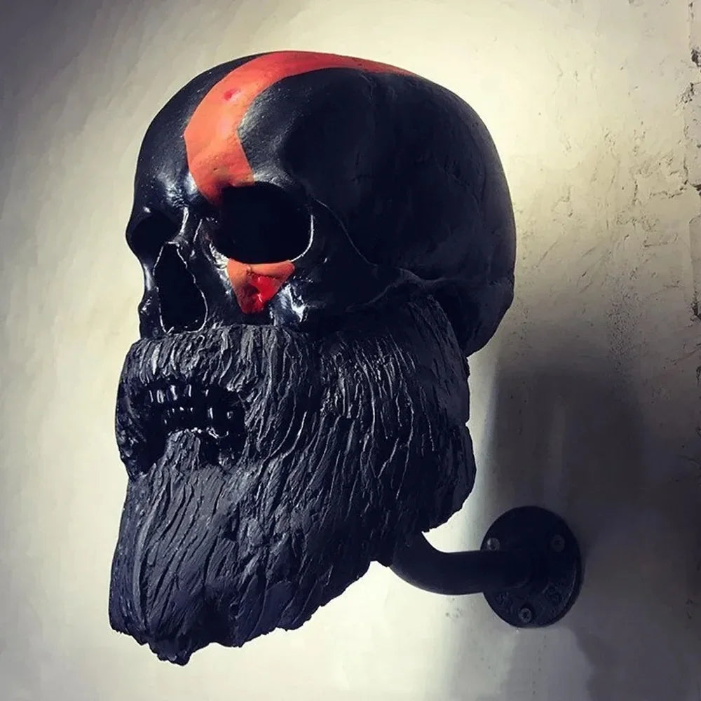 masque crânien articulé décoration gothique rouge noir texture géométrique équerre murale support casque moto