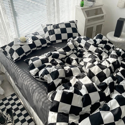 Parure de lit damier bleu ciel 180x200 cm
