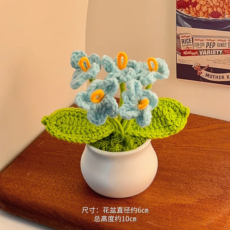 fleurs artificielles tricotées tournesol soie mixte couleurs vase blanc décoration intérieure créative artisanale