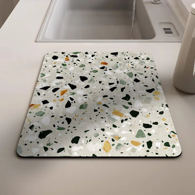 tapis séchage vaisselle gris effet terrazzo absorbant antidérapant cuisine évier moderne