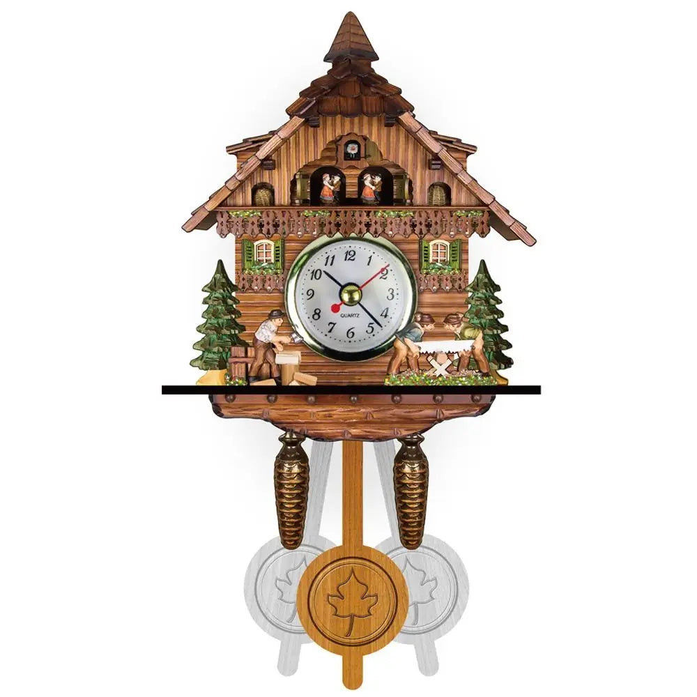 horloge murale bois vintage pendule motif 3d réaliste chiffres romains figures animaux traditionnel rustique