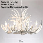 lustre rustique cornes cerf blanc doré salon chambre hotelambiante 10~15ampoules e14