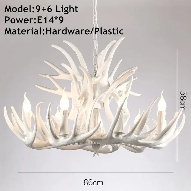 lustre rustique cornes cerf blanc doré salon chambre hotelambiante 10~15ampoules e14